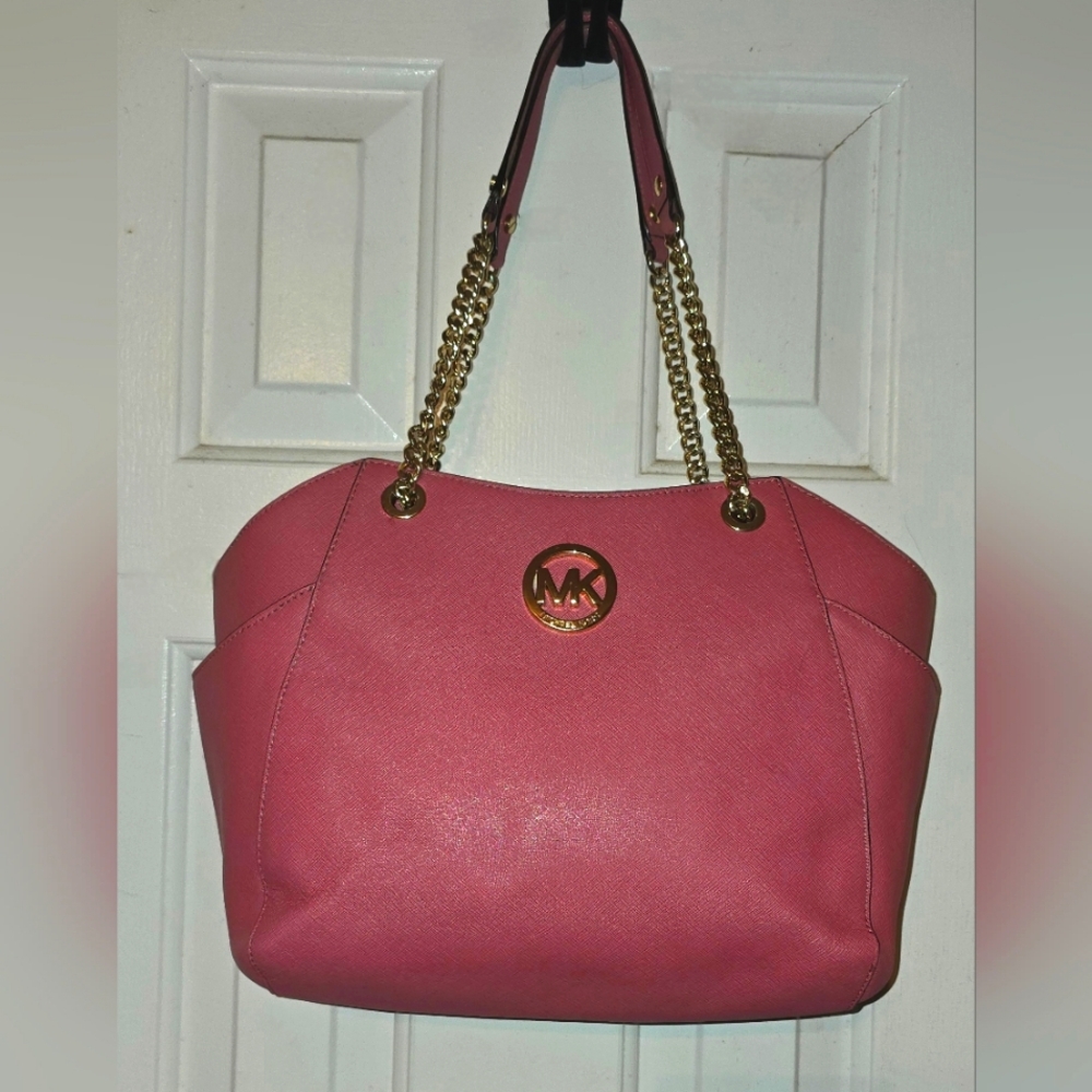 Michael Kors Shoulder Bag Double Large Handles Gold Straps Chain